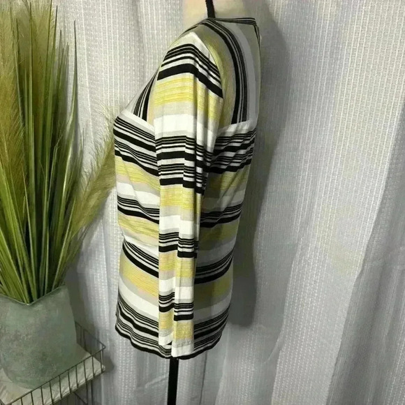 St John Women’s Small Long Sleeve Yellow/Black Striped Tunic Top Scoop Neck - Picture 4 of 12